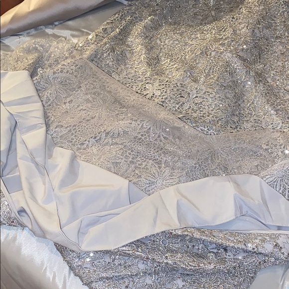 Teri Jon silver metallic lace gown - Picture 12 of 16